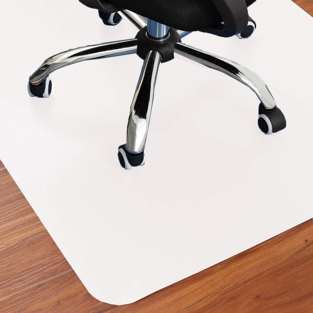 DECAKE Extra Large Office Chair Mat PU Leather Floor for Hardwood Floor,Non-Slip Computer Gaming Rolling Carpet Heavy Duty Under Desk Rug (White,90x120cm)