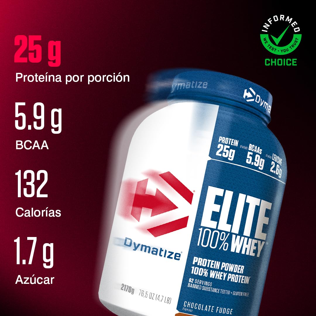 Dymatize Elite 100% Whey Chocolate Fudge 2170g - Pulverizador de adecuada Poteína y Baja Azúcar + Proteína de Suero y BCAA