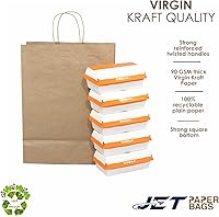 Vista 2 de JET PAPER BAGS - Bolsas grandes de papel marrón con asas de 13 x 7 x 17 pulgadas [25 piezas] Prime para llevar, comestibles, golosinas, venta al por