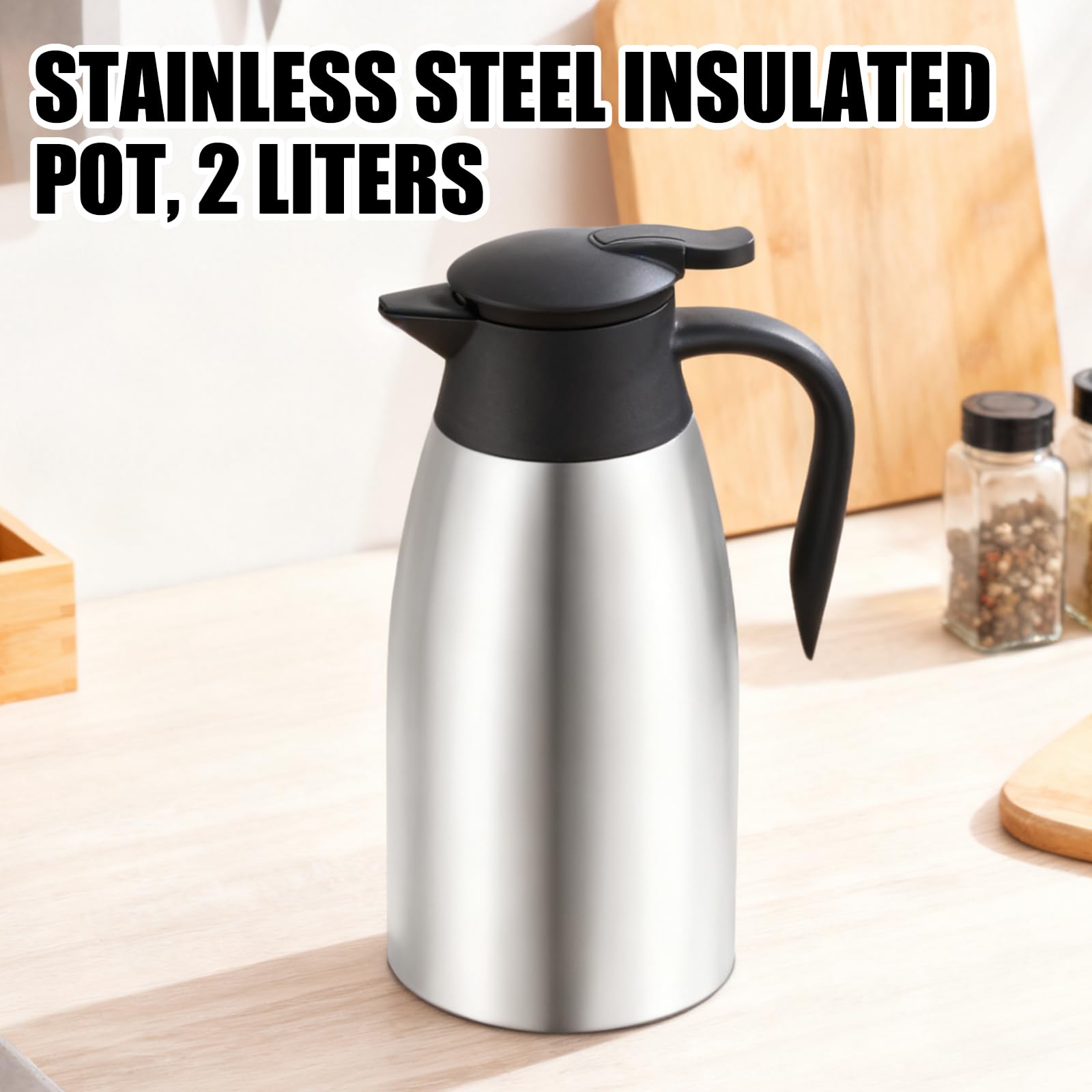 2 L Caraffa Termica, Caraffa Per Caffè, Thermos In Acciaio Inox, Mantiene Caldo Per 24 Ore, Thermos Sottovuoto A Doppia Parete Per Mantenere Calde Le Bevande Bollitori, Teiere E Caffettiere
