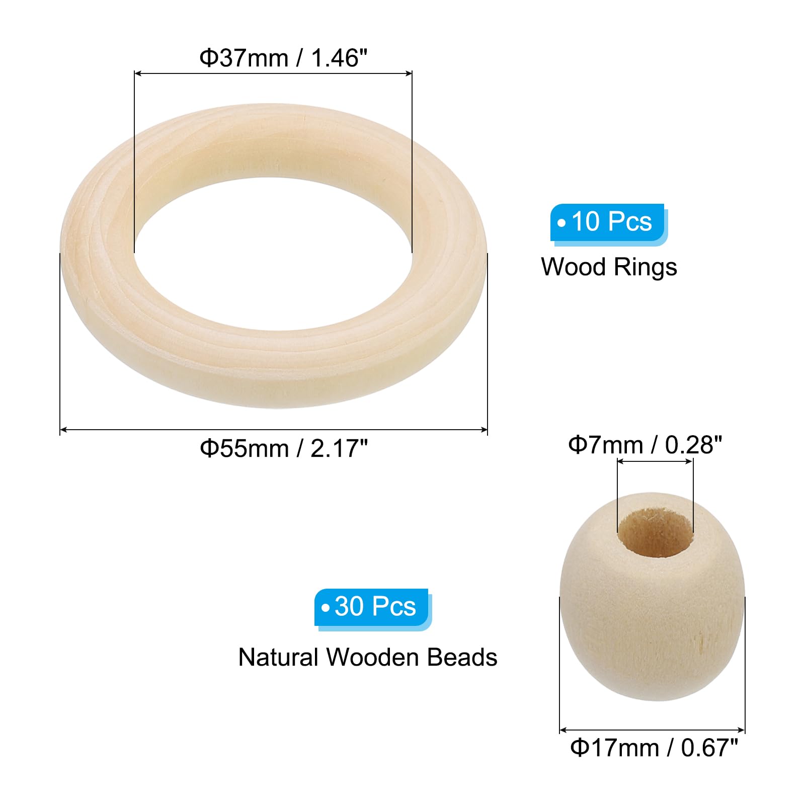 PATIKIL Natural Wood Rings and Unfinished Wooden Beads Set - Image 2