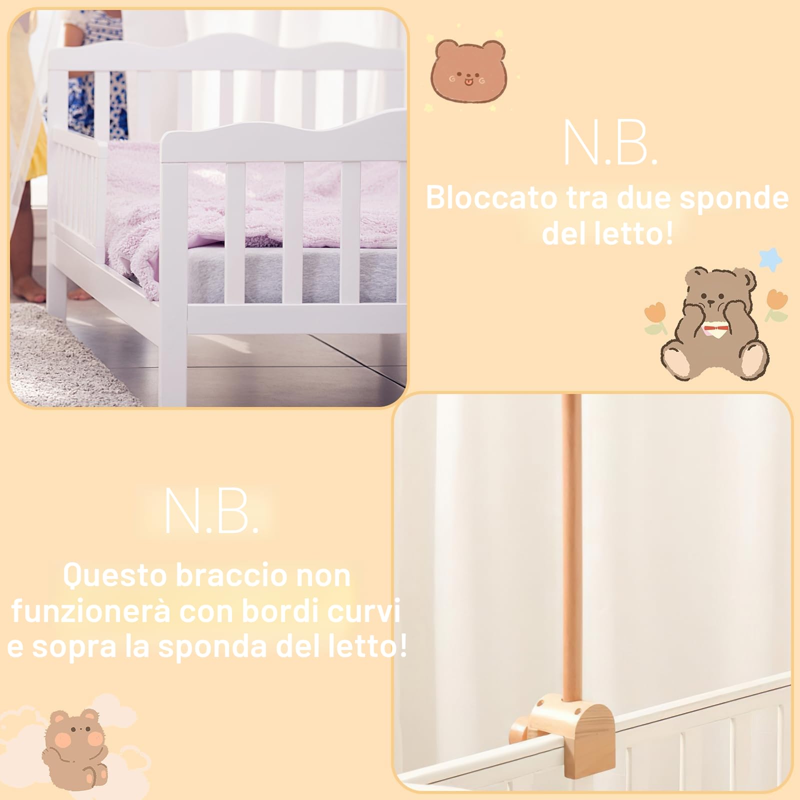 Collazoey Supporto Giostrina Lettino in Legno, regolabile in altezza, per cameretta bambini, lettini e fasciatoi