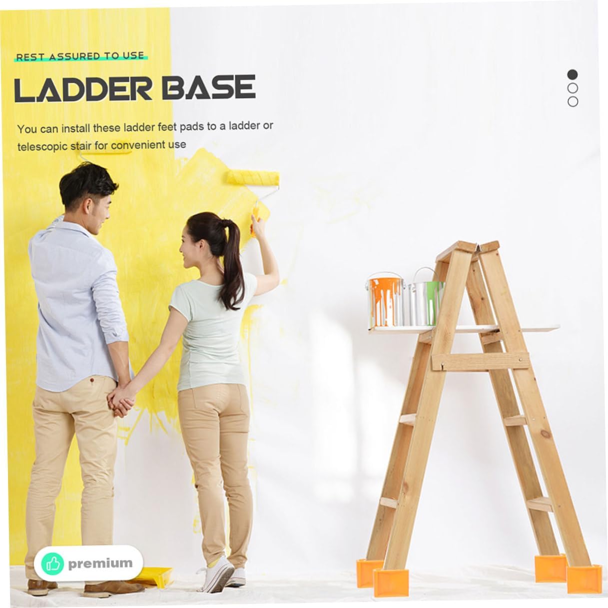 8pcs Non-Slip Rubber Cap Ladder Feet Covers Ladder Legs Protection Mats with Enlarged Base 61x61x17mm Sturdy Replacement Pads for Floor Safety