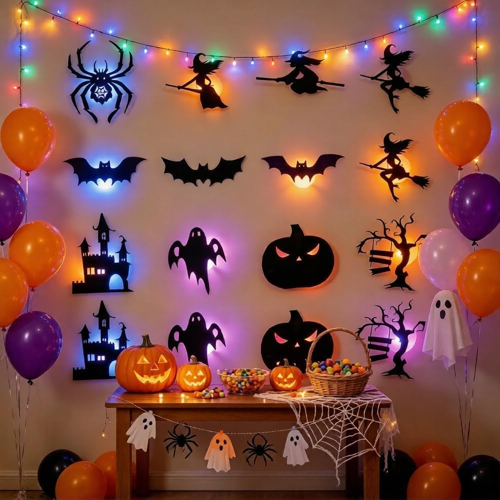 Halloween Led Silhouette Wall Lights,Spooky Silhouette Glow Wall Stickers (40, Black)