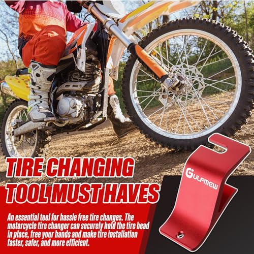 Gulfmew Motorcycle Tire Bead Installation Holder Hook, Aluminum Alloy Off Road Tire Removal Changer Tool, Wheel Bead Install Assistance Tool for Dirt Bike Motocross Scooter Motorcycle Accessories, Red - Thumbnail 6