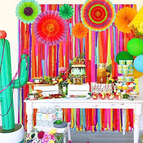 Mexican Fiesta Theme Party Backdrop With Fiesta Paper Fans, Mexican Fiesta Cinco De Mayo Party Decorations Streamer Backdrop For Fiesta Taco Party Wedding Bridal Baby Shower Birthday Party Supplies #TOP6