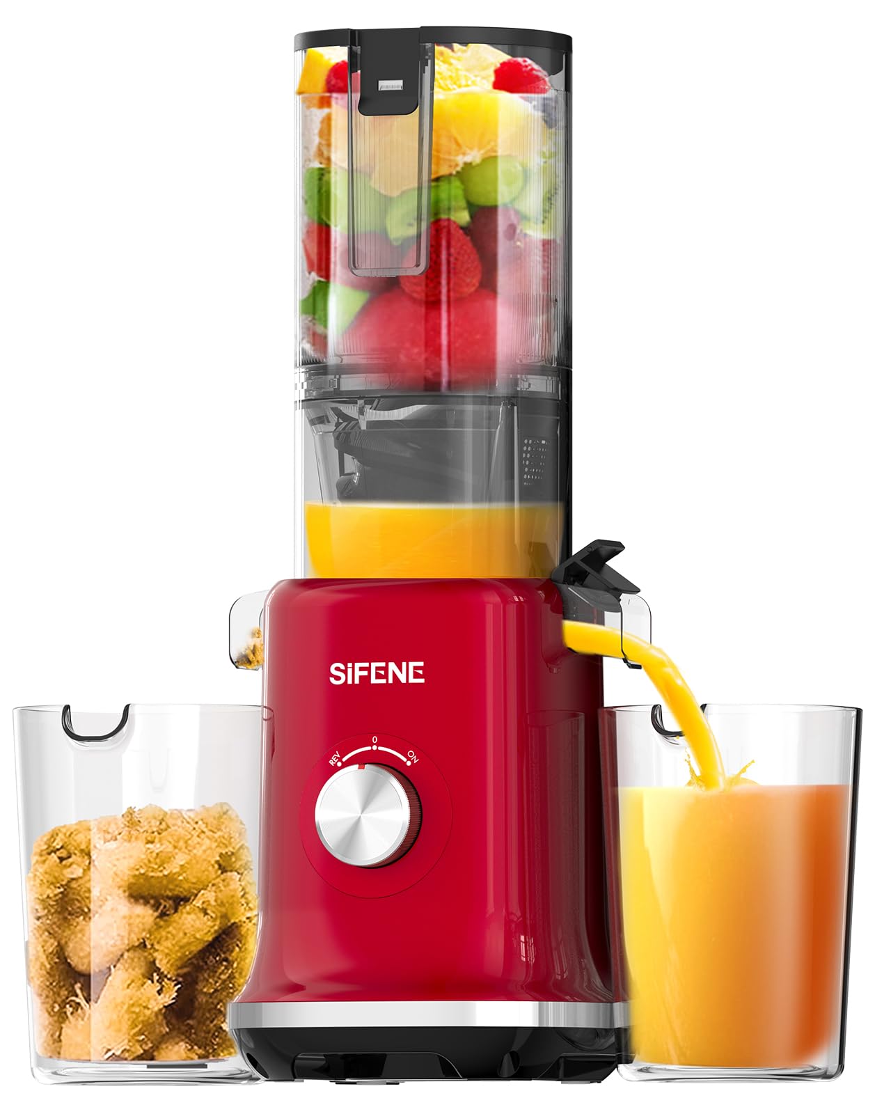 SIFENE Whole Slow Masticating Juicer, 4.3" Wide Chute, Quiet Motor, Red