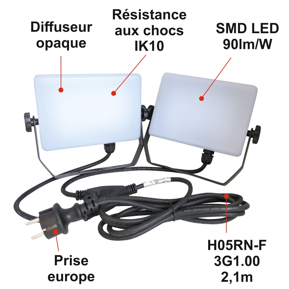 Projecteur LED de chantier 2x30W 2x2700lm 4000K avec trépied ajustable - garantie 5 ans