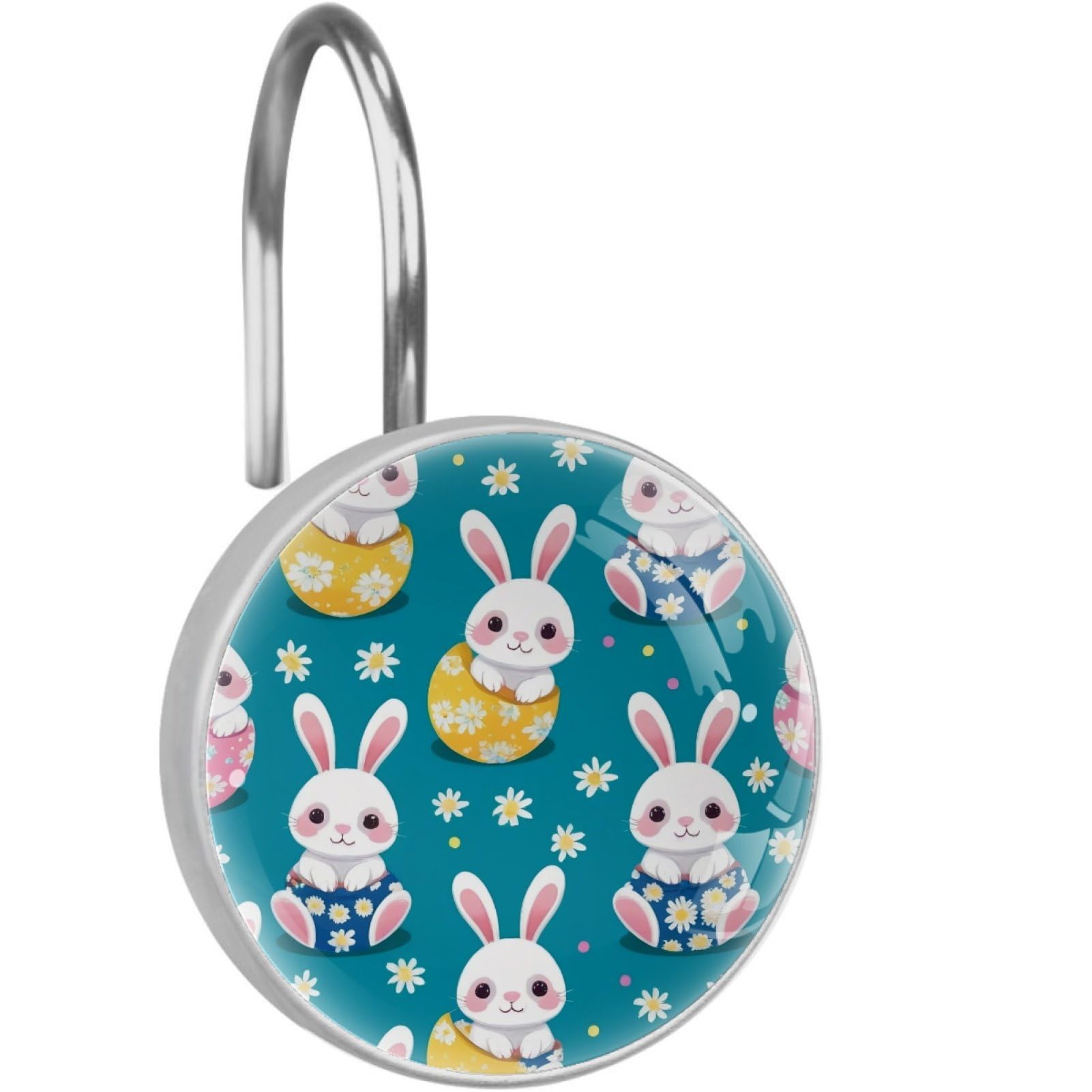 VAPOKF Shower Curtain Hooks, 12PCS Rabbit Daisy Shower Curtain Hook for Bathroom Decors Home Bedroom