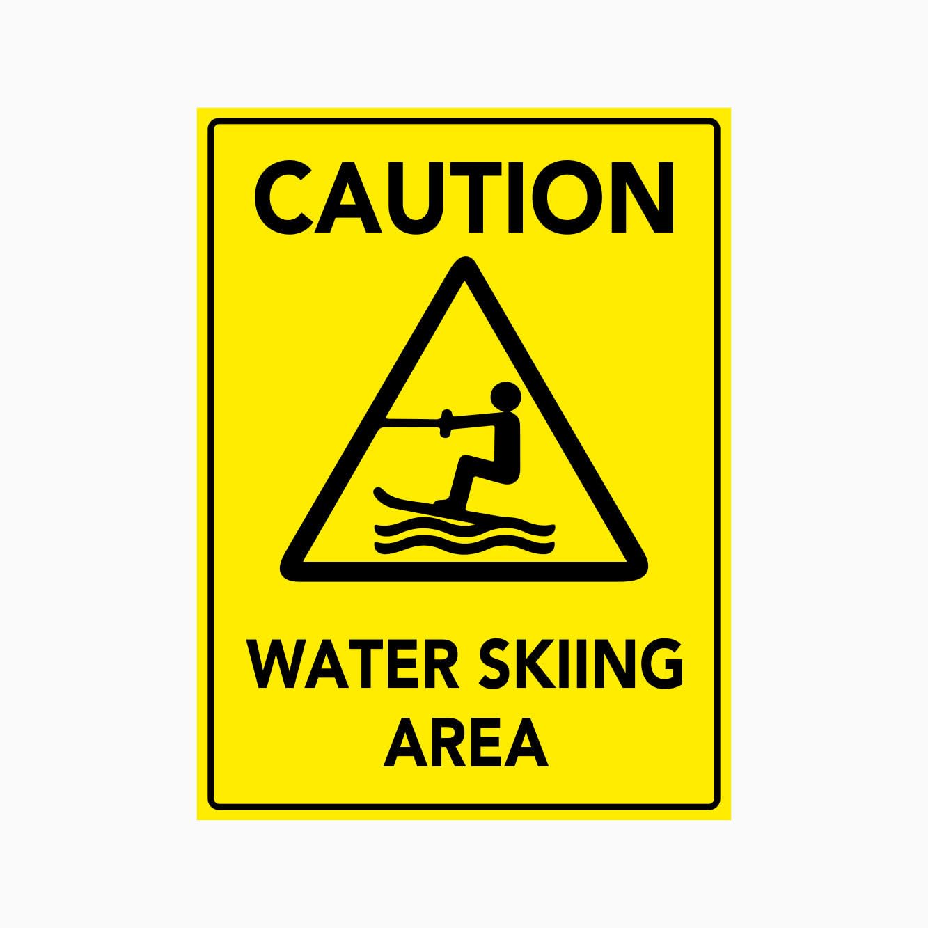 CAUTION WATER SKIING AREA Sign, 12x8 Inch Metal Tin Sign, Activity Reminder for Lake and Water Recreation Zones