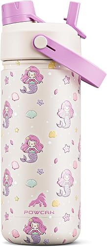 Miniatura 12 de POWCAN - Botella de agua con aislamiento de 18 onzas, con tapa de boquilla y pajilla 2 en 1, fría 24 horas, a prueba de fugas, apta para portavasos