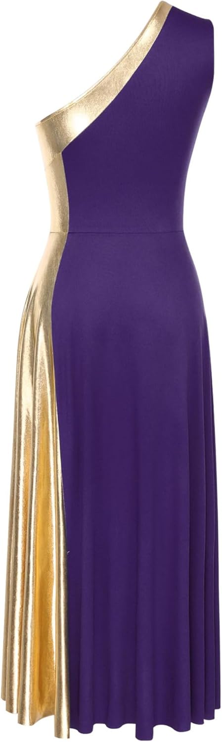 Hularka Women Metallic Color Block Liturgical Praise Dance Dress Lyrical Dancewear Church Maxi Robe Worship Costume