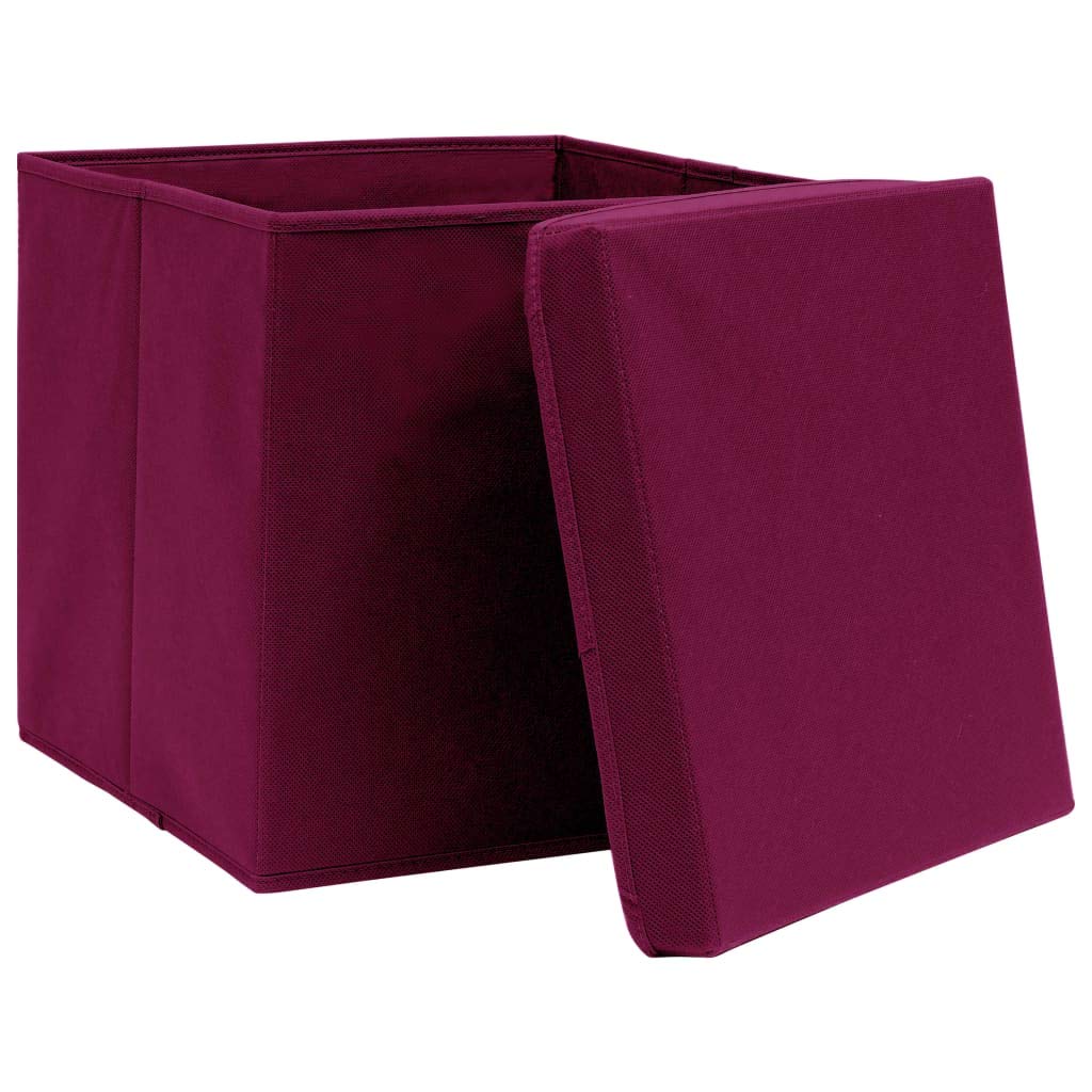 Aufbewahrungsboxen mit Deckeln 10 Stück 28x28x28 cm Dunkelrot langlebige Vliesstoff-Organizer für Haushalt, Schrank, Regal, Kinderzimmer, Bad, Küche, Stauraum, Staender, Fach