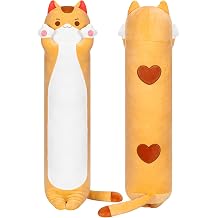 Mewaii Artist-Designed Ultra Soft Long Cat Plush Body Pillow, Extra Stuffing for Comfort, Premium Quality Stuffed Animal Gift for Girlfriend or Cat Lovers Brown Cat Body Pillow 28 Inch