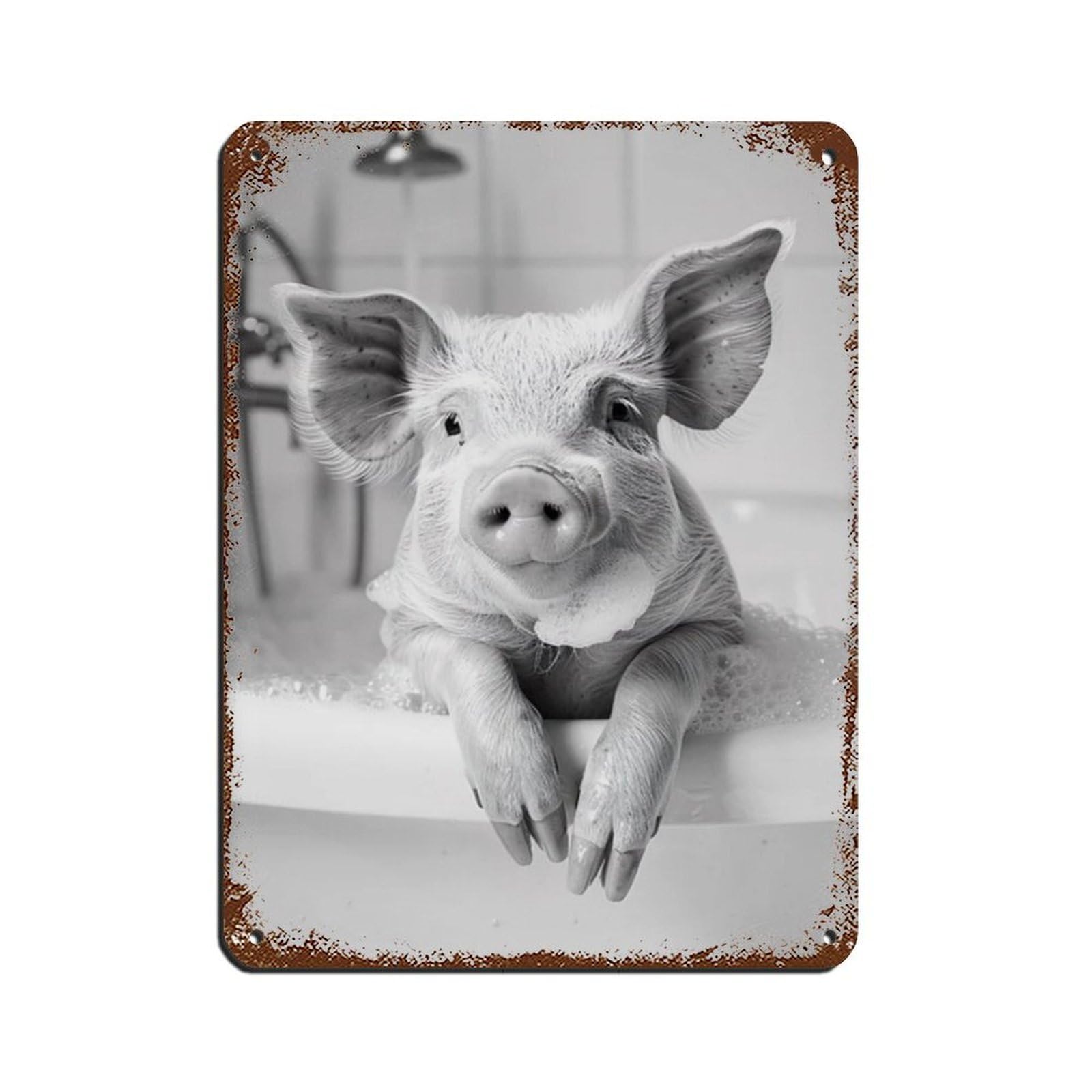 Pig in The Bathtub, Funny Animal Poster Tin Sign Vintage Metal Pub Club Cafe Bar Home Wall Art Decoration Poster Retro 12x16inch(30x40cm)