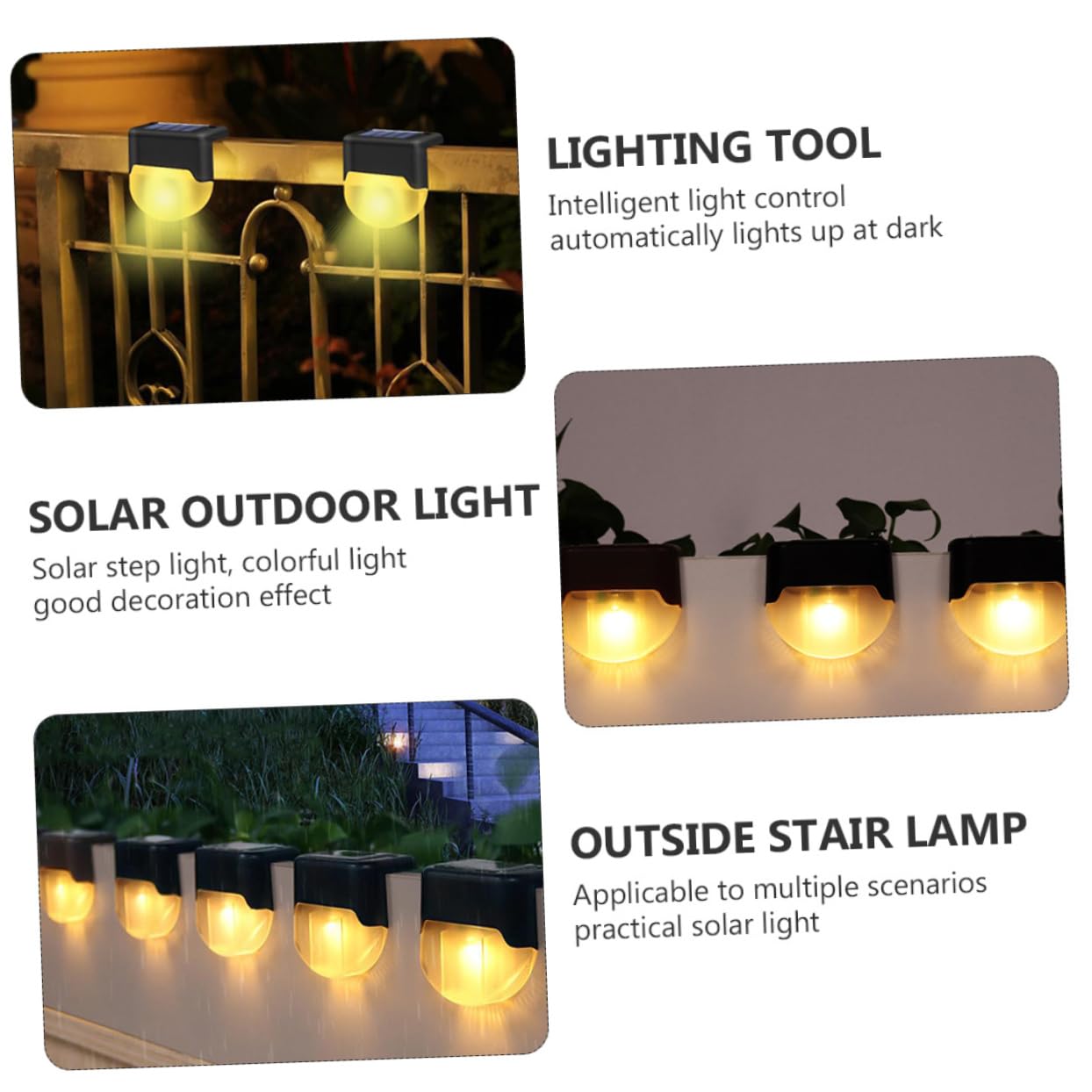 HOUDERCO Solar Stair Lamp 4 Pack Weatherproof Landscape Decor Night Illumination Easy Install