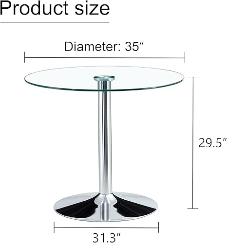 Vista 2 de A 35 inch Diameter Glass top and a Modern, Round Dining Table with Silver Metal Legs. Ideal for Dining Rooms, Living Rooms and Meeting Rooms.