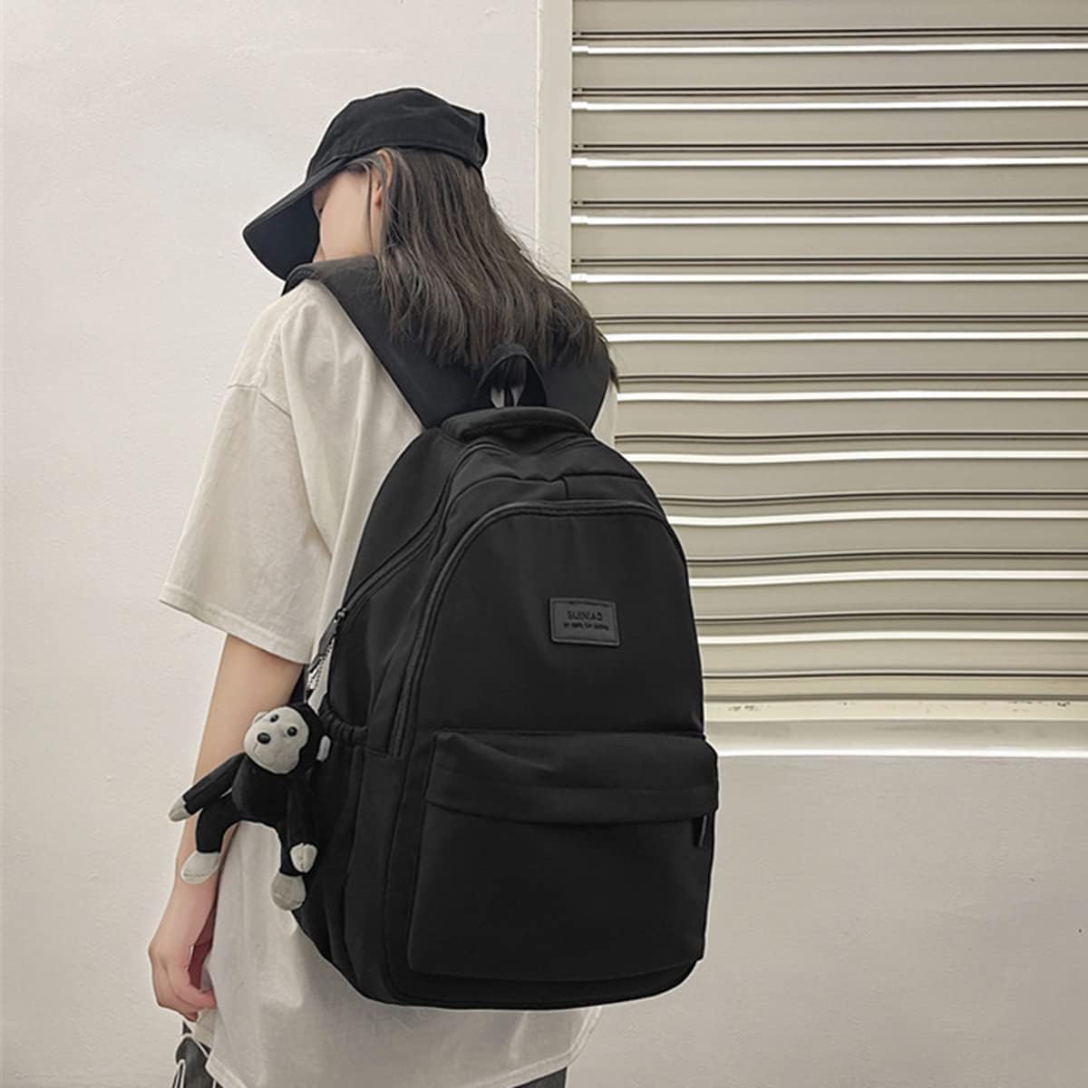 Aesthetic Backpack Cute Backpack for School College Backpack Large Capacity Bookbags for Girls Women Students Casual Travel Daypacks Solid Color(Black) - Image 3