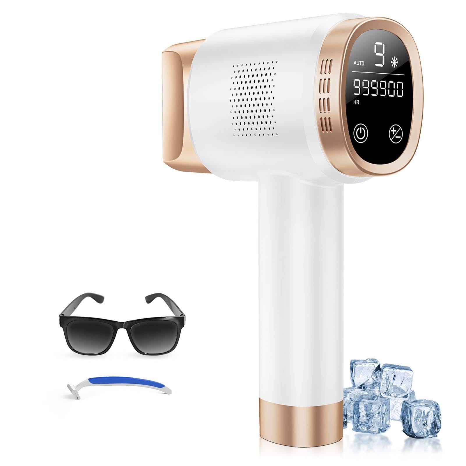 Urządzenie do depilacji IPL (21 J) z systemem chłodzenia 8°C, 9 poziomami intensywności i czerwonym światłem 600 nm, dotykowy ekran LCD – laserowa depilacja twarzy, ramion, okolic bikini i ciała, dla