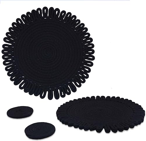 Miniatura 8 de AHHFSMEI Juego de 6 manteles individuales redondos tejidos de cuerda de algodón natural, resistentes al calor, manteles individuales de ratán