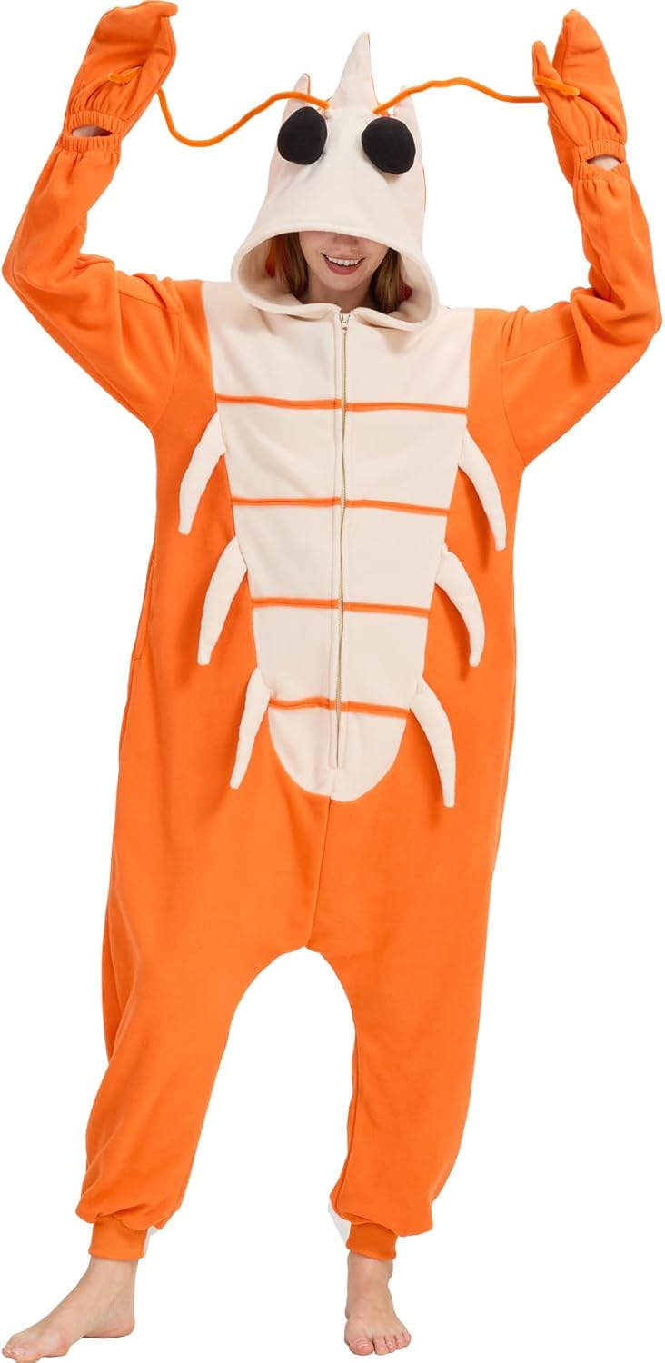 Adult Sea Creatures Onesie Lobster, Crab, Shrimp, Seahorse, Turtle Halloween Costume Unisex Animal Cosplay Pajamas