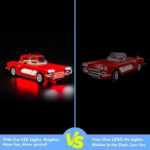 Miniatura 2 de Kit de luces LED para Lego Chevrolet Corvette 1961-10321, 2023, juego de iluminación de control remoto mejorado, accesorios compatibles con Lego