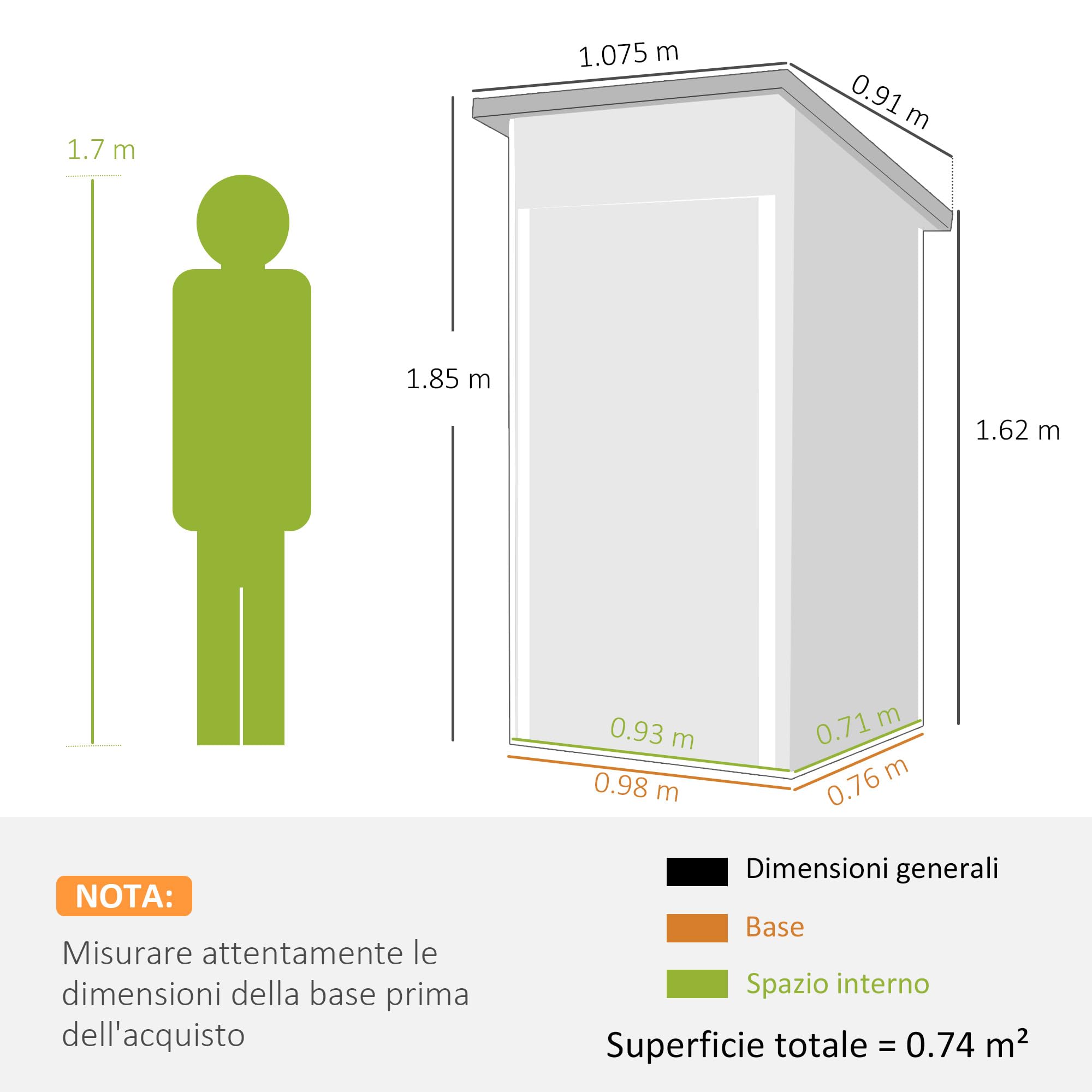 Outsunny Casetta da Giardino 0.74m² in Acciaio Zincato con Prese d'Aria, Capanno da Giardino con Porta Bloccabile, Tetto Inclinato, Guanti, Capanno Porta Attrezzi, 107.5x91x185 cm, Grigio Scuro