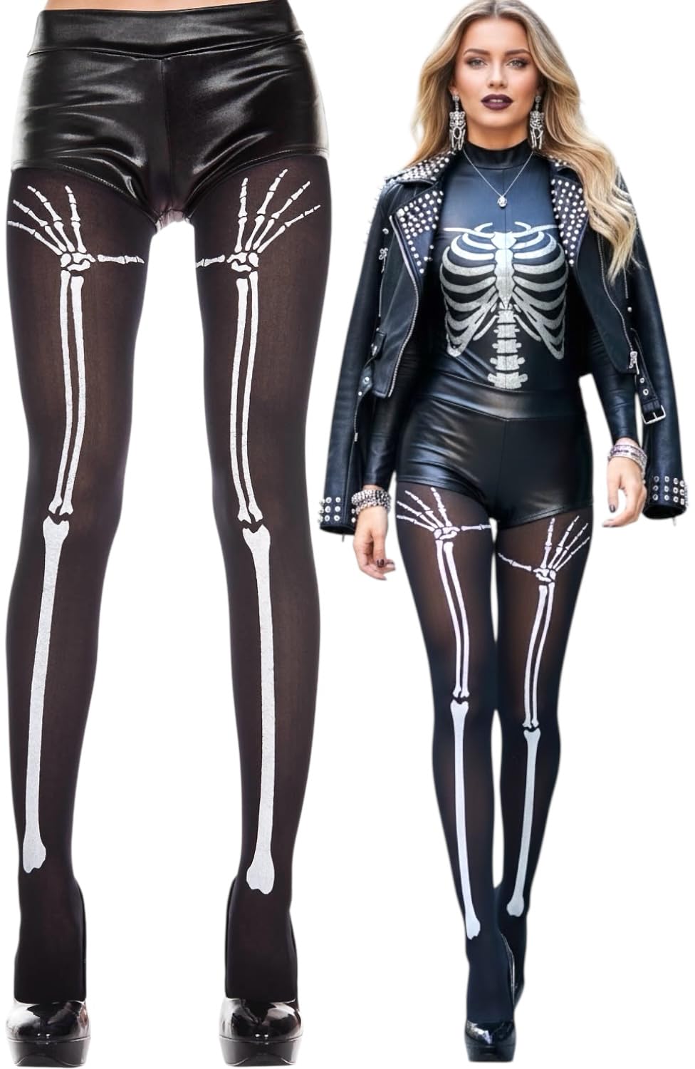 ToBeInStyle Women’s Scary Skeleton Leg Bones Halloween Hosiery Tights &amp; Thigh High Stockings