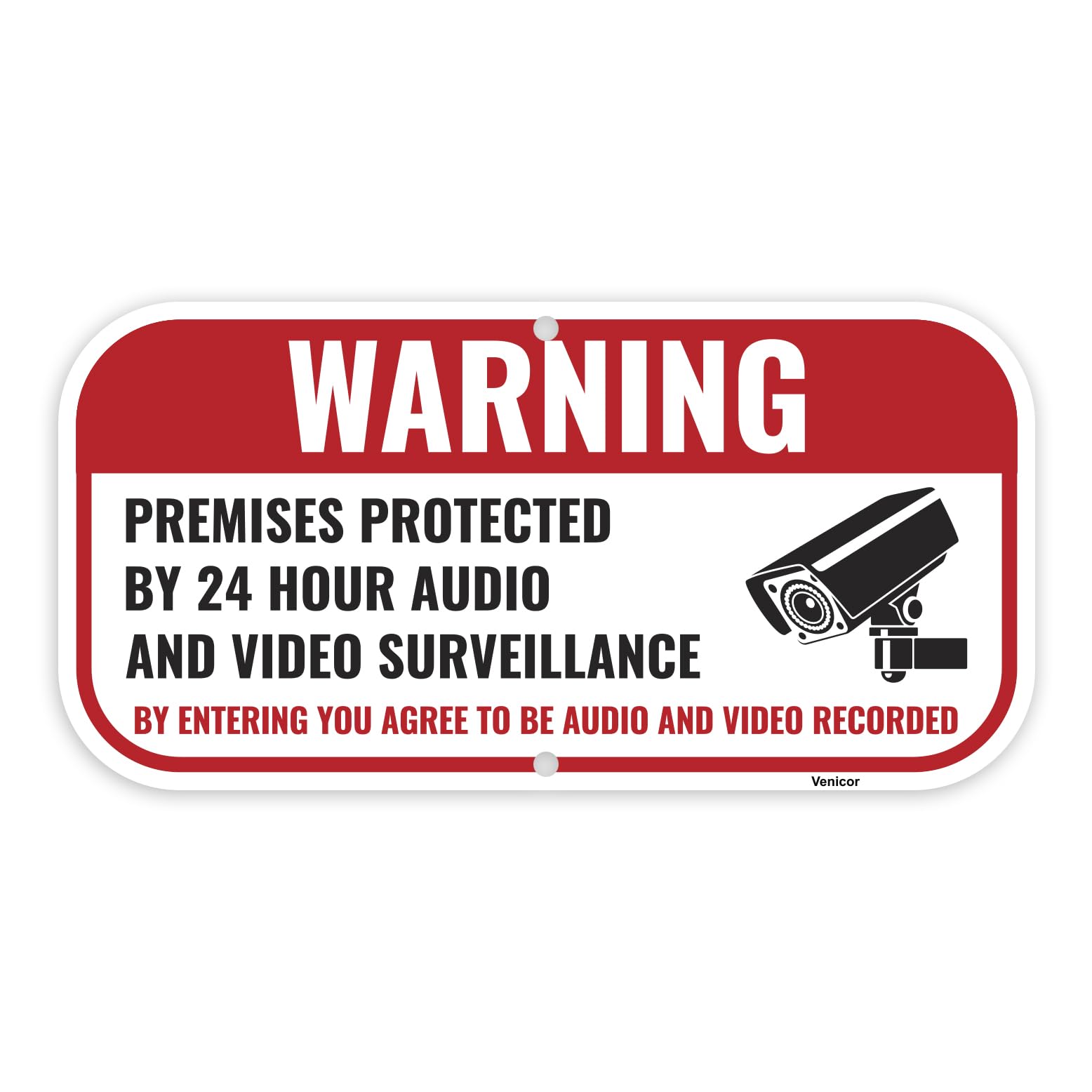 Video & Audio Surveillance Sign, You Are Being Recorded Notice, Aluminum, 12x8 Inch