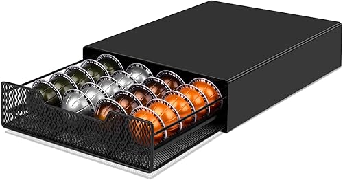 WORBIC Almacenamiento de cápsulas de café de metal, Nespresso Pods Vertuo soporte para hasta 36 cápsulas grandes o 40 pequeñas Vertuo, soporte para