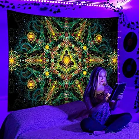 Blacklight Tapestry Wall Tapestry For Bedroom Aesthetic Funny Tapestry Nature Tapestrys Black And White Tapestry Small And Large Tapestry Cute Kawaii Tapestry For Living Room Dorm Decor,H,59.1×82.7in Cover