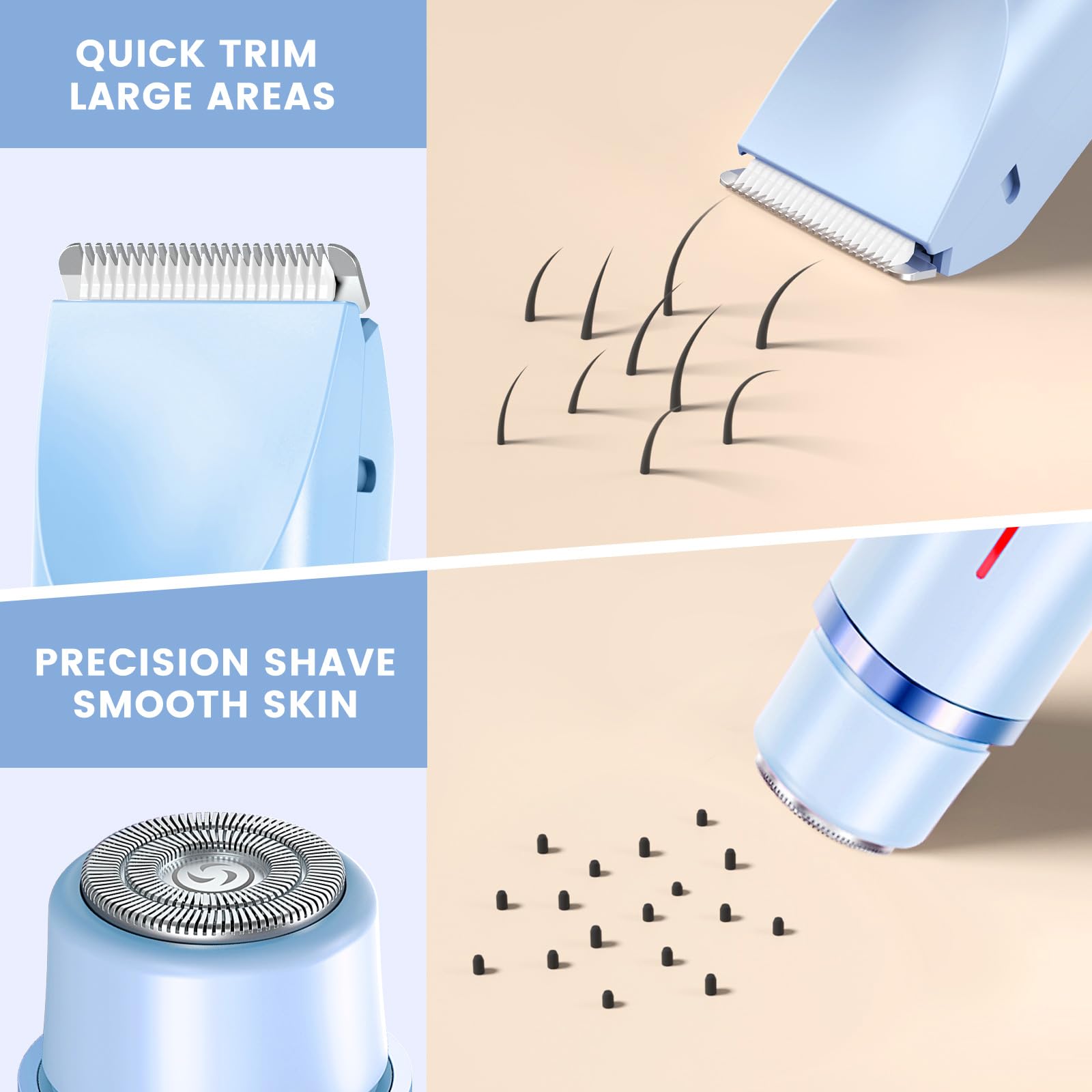 Rasoio intimo da donna, 2 in 1 Dual Head Shaver con ricarica USB-C, rasoio elettrico da donna per viso, gambe e braccia, rasoio da donna con testa di taglio impermeabile, facile da pulire