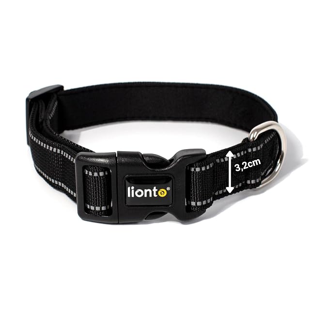Foto 4 de 6 de lionto Collar de Perro Acolchado Collar de Nylon Reflectante Impermeable Ajustable, Tamaño XL, Negro