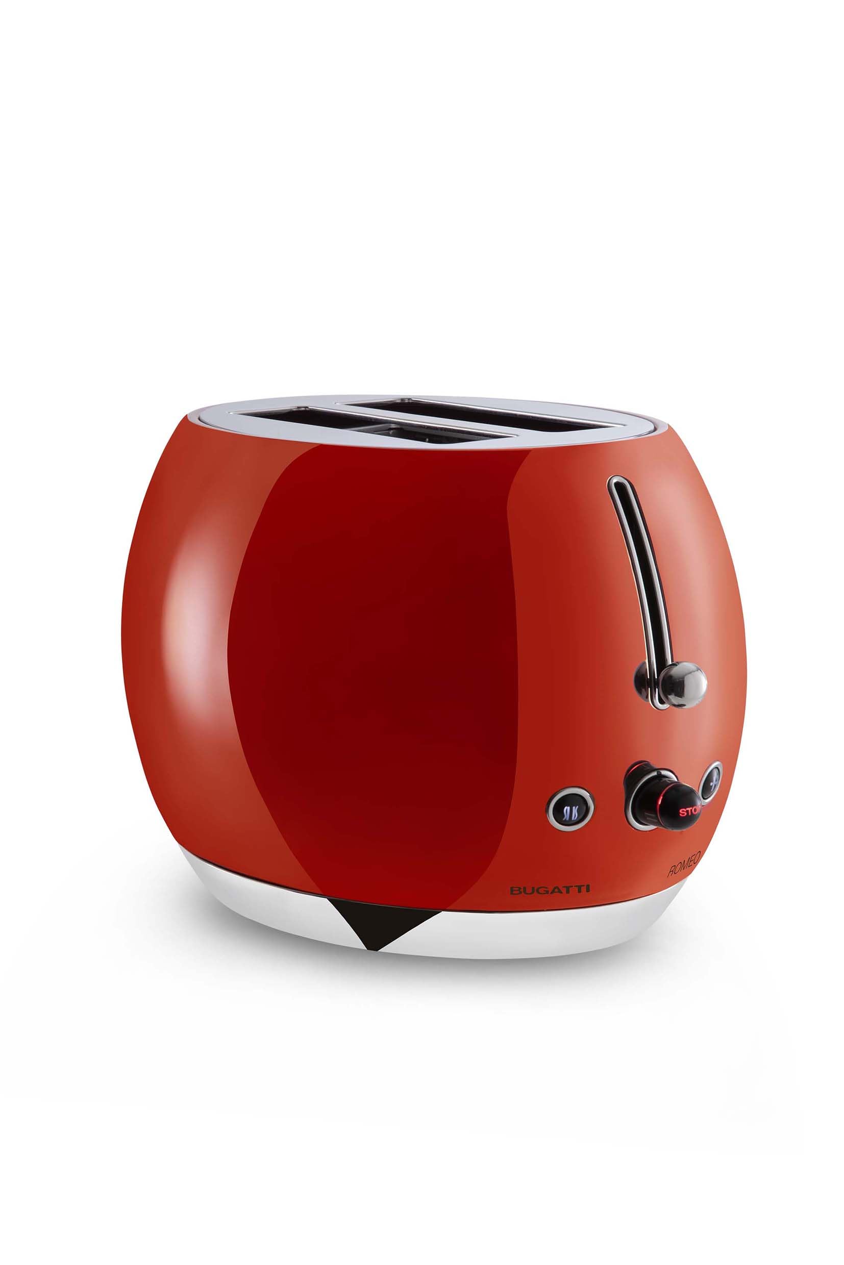 BUGATTI Romeo, Tostapane di Design Multifunzione in Acciaio Inox, 7 Livelli di Tostatura, 4 Funzioni, Pinze non Incluse, 870-1035 W, Colore Rosso
