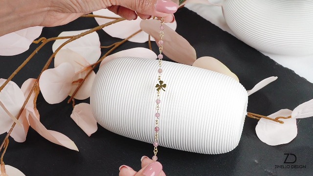 Bracciale in quarzo rosa e acciaio inossidabile con chiusura HIILOS