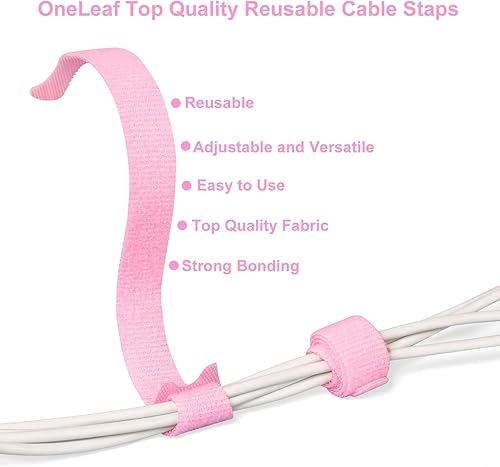 Miniatura 10 de OneLeaf 180 bridas reutilizables para cables, lazos organizadores de cables ajustables de 4 pulgadas, lazos multiusos de gancho y bucle para