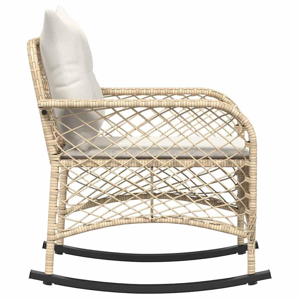 Silla mecedora de jardín beige, ratán sintético, acero, 67x75x75 cm, resistente a UVA, capacidad 110 kg