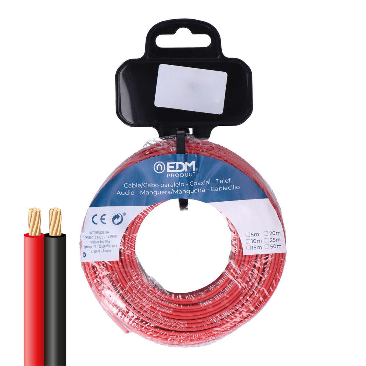 EDM Câble parallèle 28009 noir rouge rouge noir 50 m bobine audio - Marque Product - EAN : 8425998280098