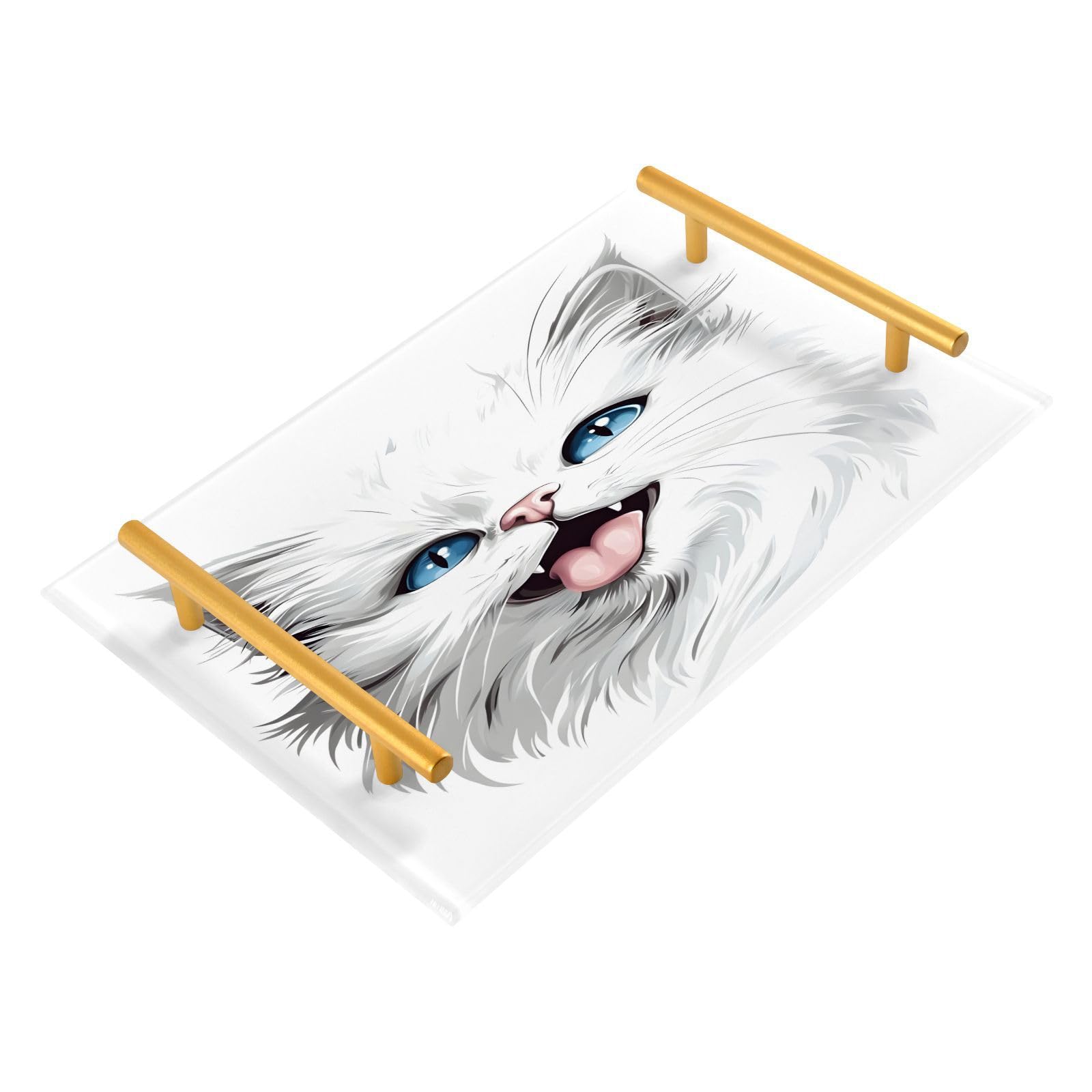 BOESI Graffiti White Cat Tray, Tray with Handles, Countertop Organizer, Decorative