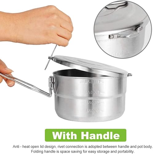 Miniatura 6 de DenpenTEC - Olla de acero inoxidable con tapa y mango plegable, olla Bento de gran capacidad de 1.5 L para acampar y senderismo