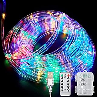 LED Rope Lights, 10M 120LED USB and Battery Powered, LED Strip Lights with 8 Modes,Dimmable Waterproof for Christmas Decoration and Party Garden