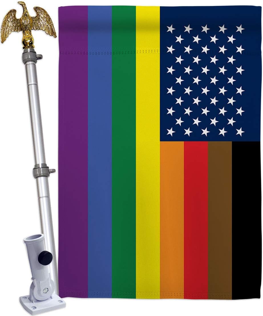 Americana Home & Garden Pride US Philadelphia Rainbow House Flag Support Rainbow Love LGBT Gay Bisexual Pansexual Transgender Small Decorative Gift Yard Banner Made in USA 28 X 40