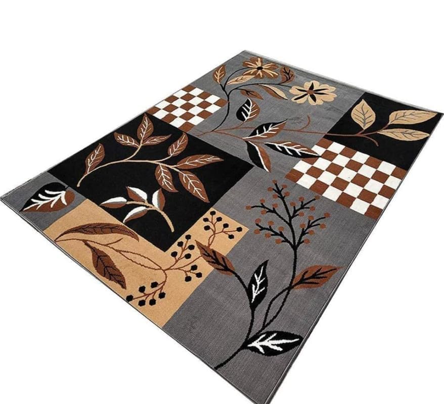 Image of Floral Design Acrylic Polyester Carpet for Living Room 8x11 Feet Color Grey(240x330Cm), Large Rectangle