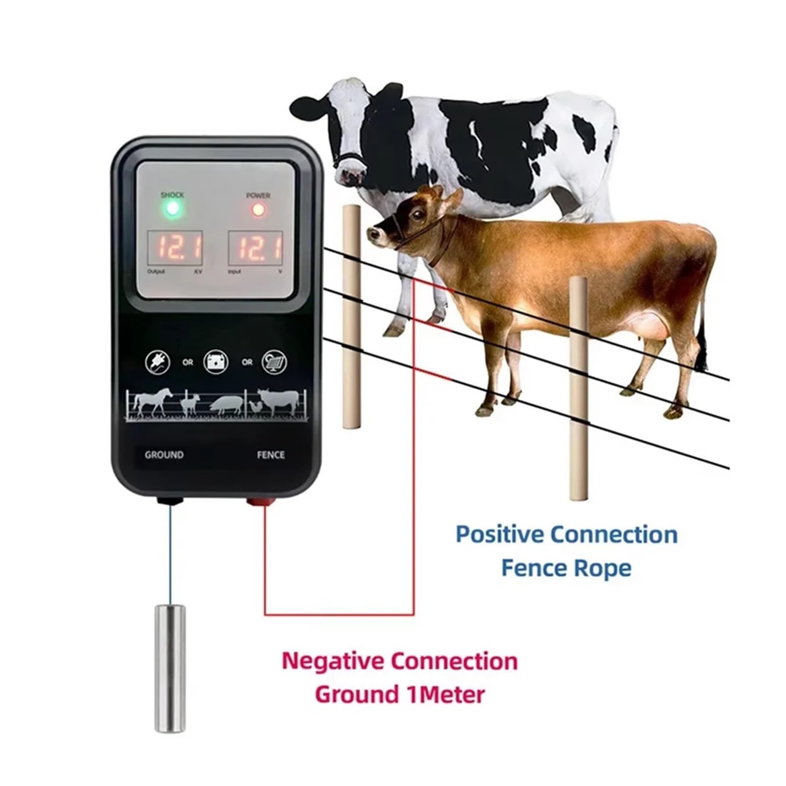 Pastor Electrico, Kit de Transformador for Cerca eléctrica de 10 km, energizador for Ganado Vacuno, ovino y equino, 12 V.