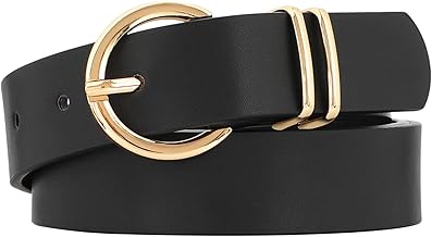 JasGood Women's Leather Belt for Jeans Trousers Dresses Fashion Gold Buckle Women's Leather Belt