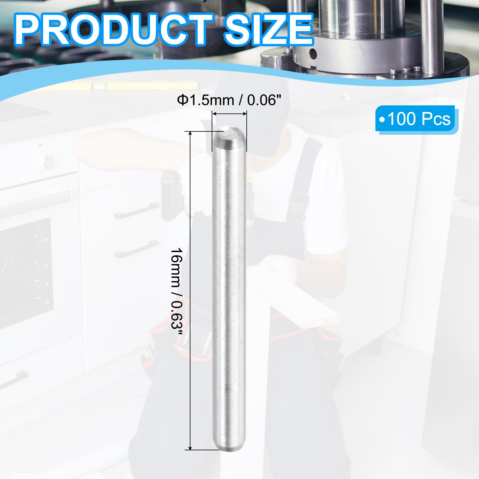 PATIKIL 100pcs Dowel Pins M1.5 x 16mm Stainless Steel Round Chamfered Head Shelf Support Peg Pin Rod for Support Shelves Furniture Device - Image 2