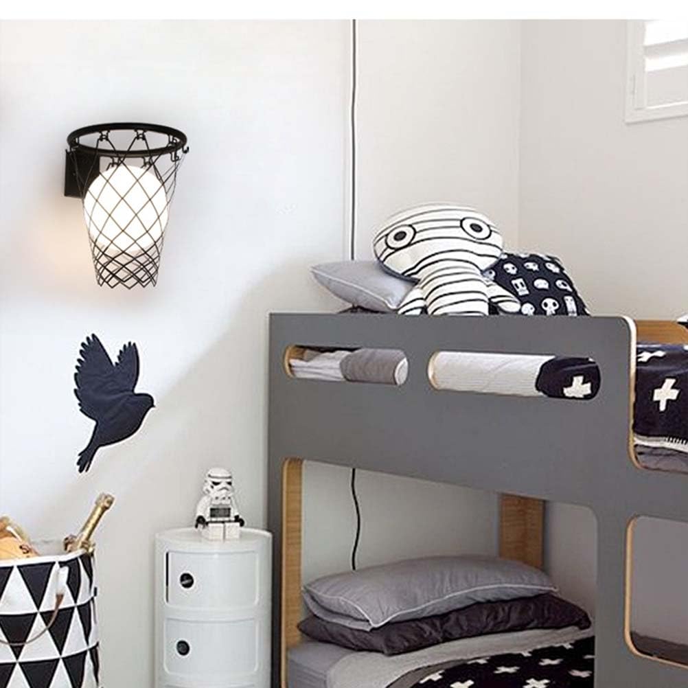 AoLa Lampa śCienna Do Pokoju DziecięCego 12w Led Ball Wall Lamp Nowoczesny Design Kreatywna KoszykóWka Szklany Klosz Lampa łóżKowa Dekoracja śCienna Sypialnia Lampka Nocna DziecięCa Lampa łóżKo,Black