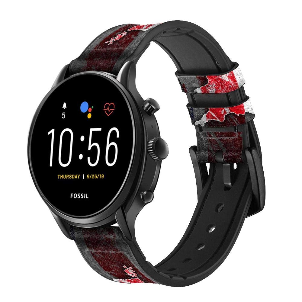 Innovedesire UK British Flag Map Cinturino in Pelle Smartwatch per Fossil Hybrid Smartwatch Nate, Hybrid HR Latitude, Hybrid Smartwatch Machine Taglia (24mm)