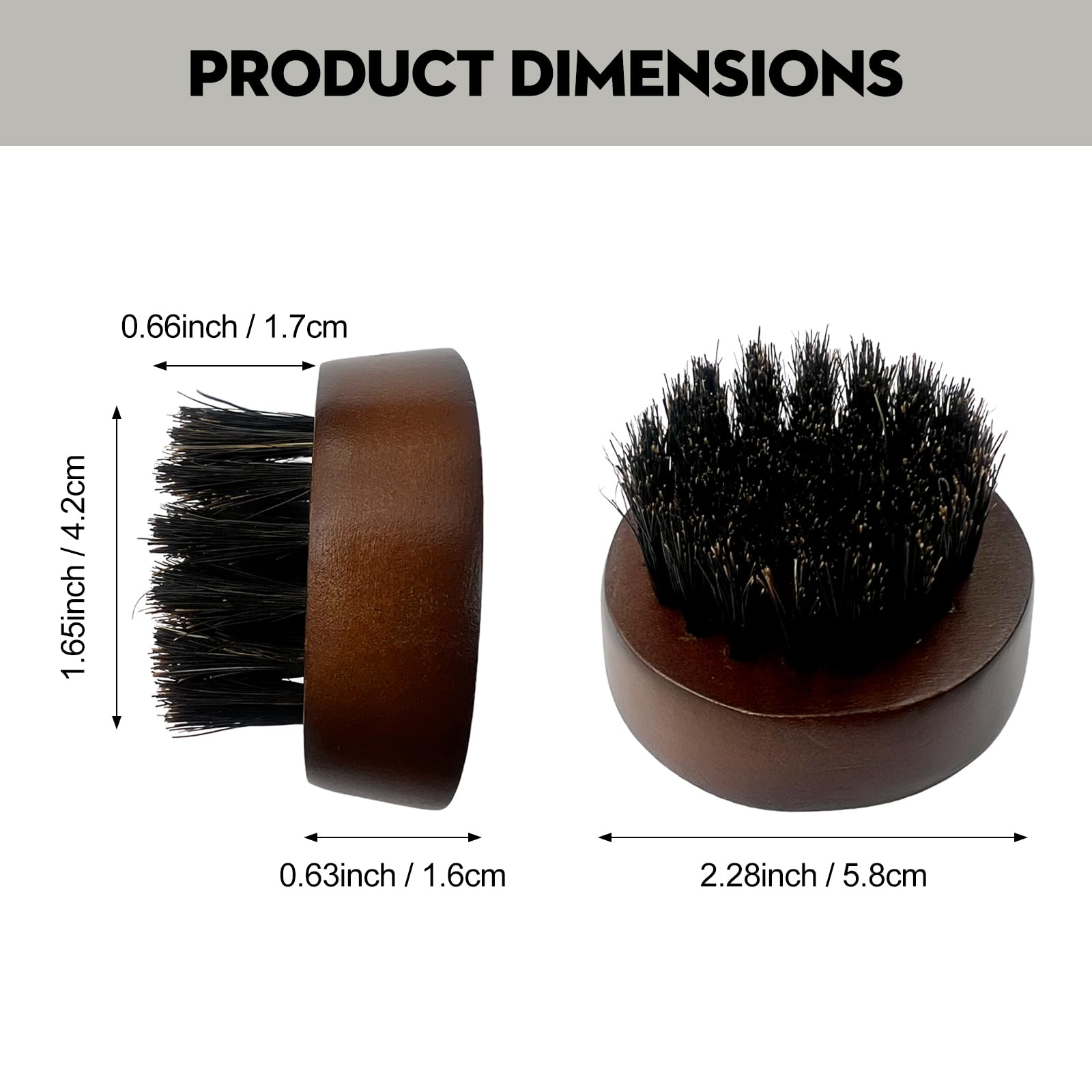 Cepillo para barba para hombre, mango redondo pequeño de madera, cerdas de jabalí sofisticadas