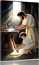 Rubelike Jesus Canvas Wall Art - Baby Jesus and Joseph in Carpenter Shop Pictures Painting Print, Christian Posters, Catholic Wall Decor for Living Room Bedroom (16" x 24")
